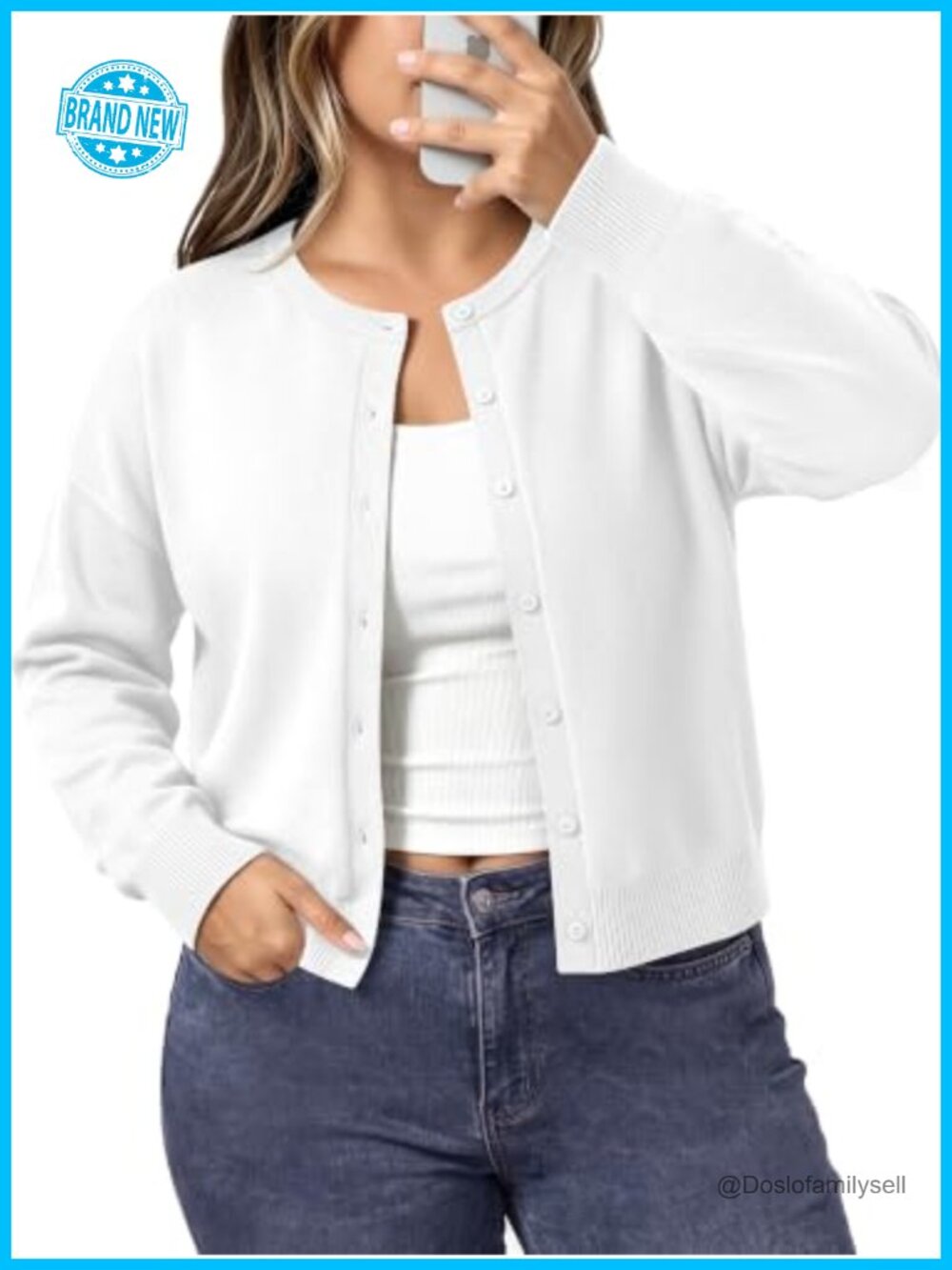 Plus Size Cropped Cardigan Button Front Lightweight Knit Sweater